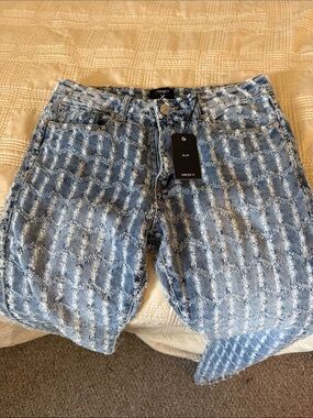 Forever 21 Distressed Light Blue Textured Slim Jeans